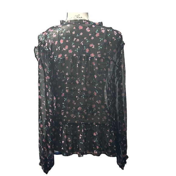 Zara Floral Print Peplum Blouse Top Black Metallic Gold Pink V-Neck MEDIUM - Picture 2 of 6